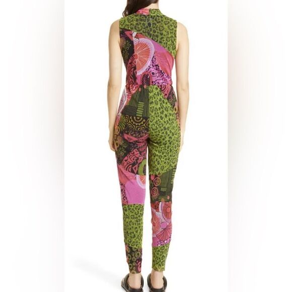 NWT FUZZI Tuta Sleeveless Tulle Stretch Abstract Print Jumpsuit in Strawberry S - Picture 3 of 11